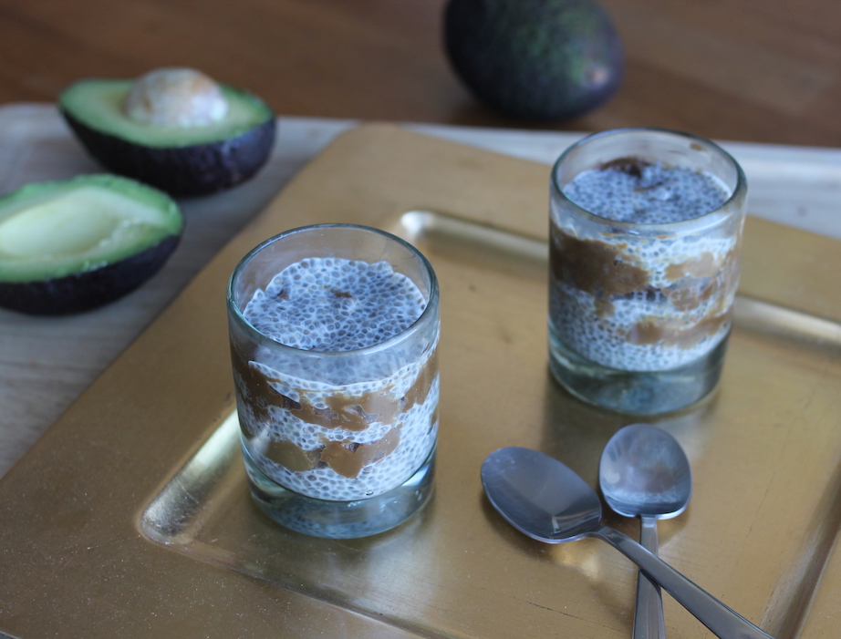 honey vanilla almond chia seed pudding and chocolate avocado mousse